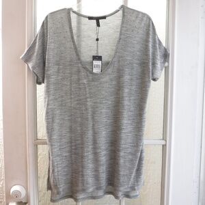 BCBGMAXAZRIA Rhinestones on Heather Gray Scoop Neck Top